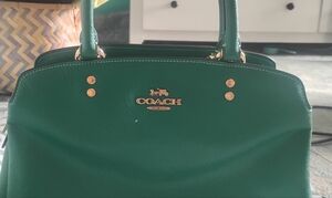 Coach Emerald Green Leather Top-Handle Satchel with Gold Hardware